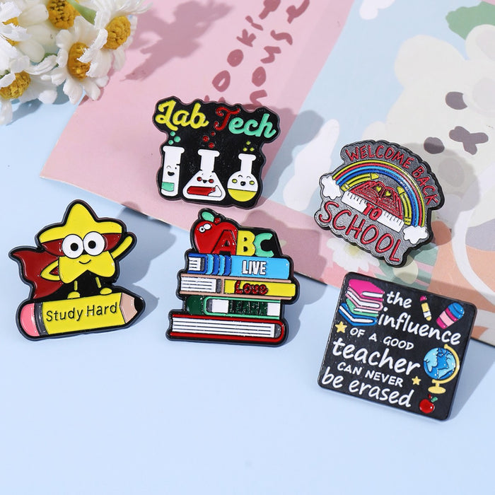 Wholesale Back to school season cartoon brooch colorful book metal decorative badge