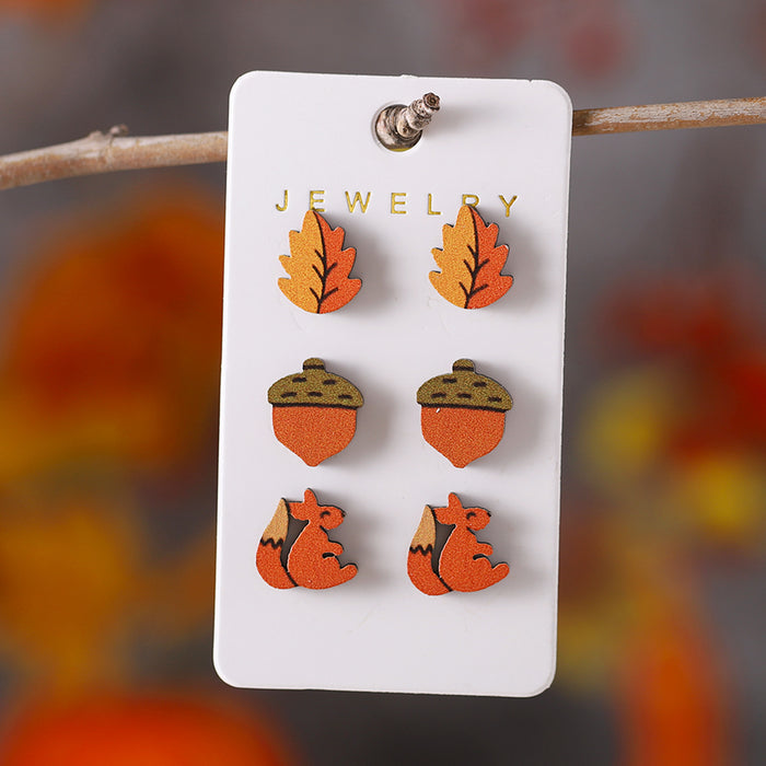 Wholesale Autumn Thanksgiving Maple Leaf Pumpkin Earring Set Wooden Personalized Thanksgiving Harvest Earring Gift