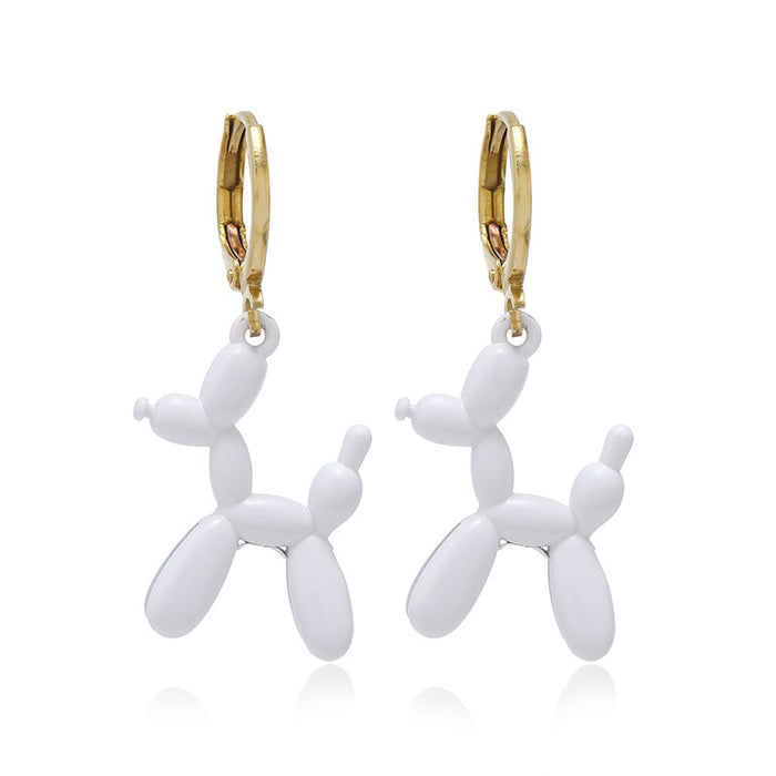 Wholesale  Color Cartoon Balloon Dog Pendant Earrings Alloy Ring Ear Buckle Earrings