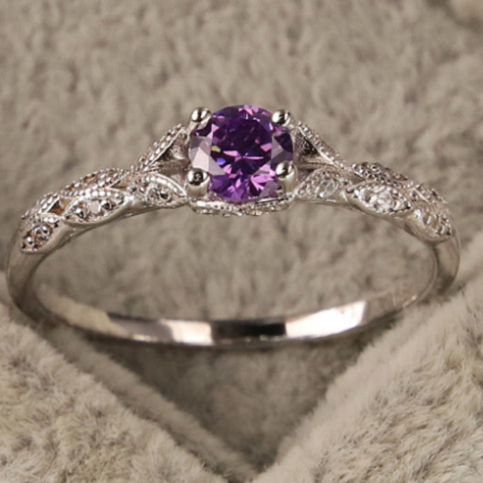 Wholesale Light luxury amethyst zircon ring, simple and fashionable gemstone ring