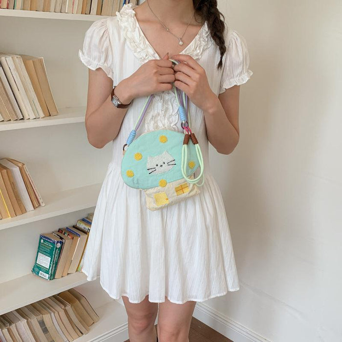 Wholesale Cute Hedgehog Embroidery Nylon Crossbody Phone Bag Shoulder Bag Fashion Accessory Gift