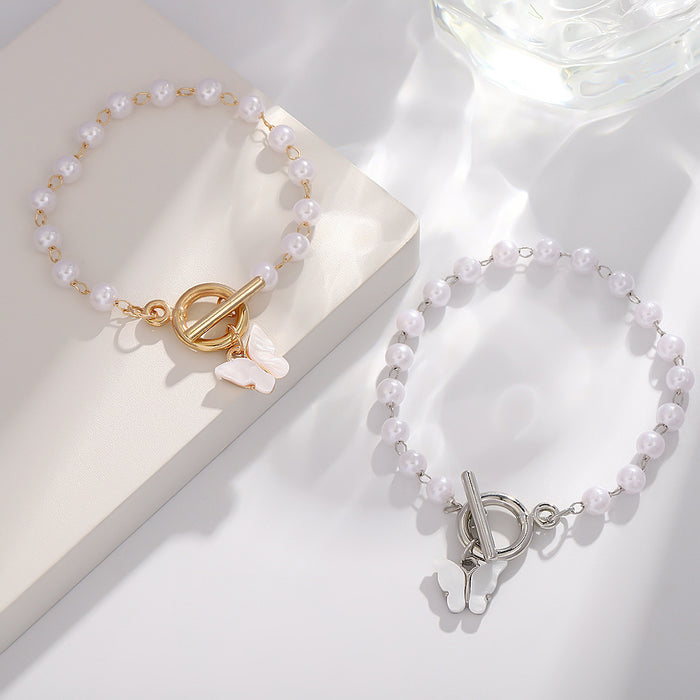 Wholesale Butterfly Pendant Bracelet Women' s Fashion Buckle Pearl Bracelet