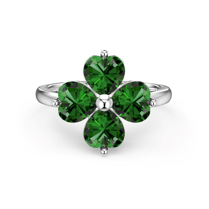 Wholesale Four-leaf Clover Zircon Inlaid Silver Ring JDC-RS-DiY003