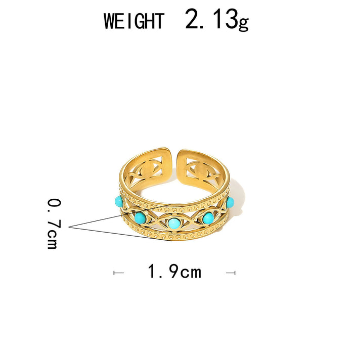Wholesale stainless steel gold-colored turquoise adjustable ring