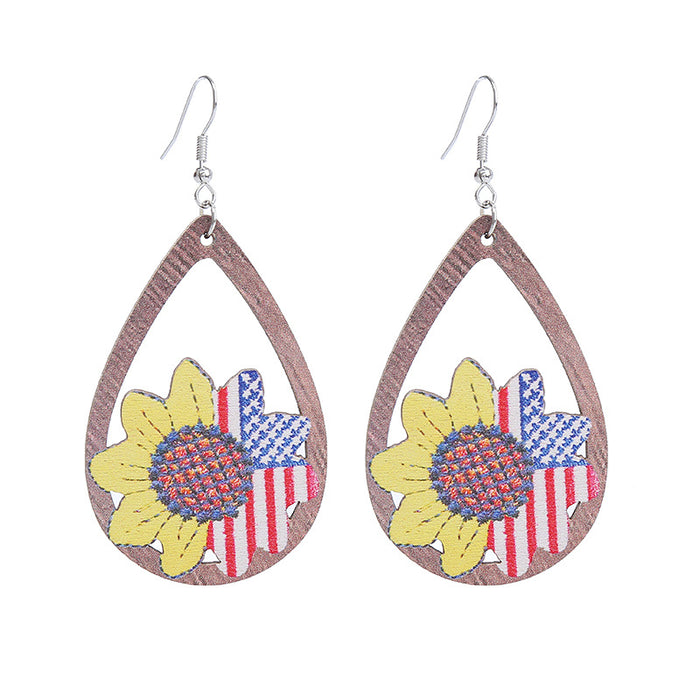 Wholesale American Independence Day Printed Wooden Water Drop Earrings JDC-ES-ChouTteng016