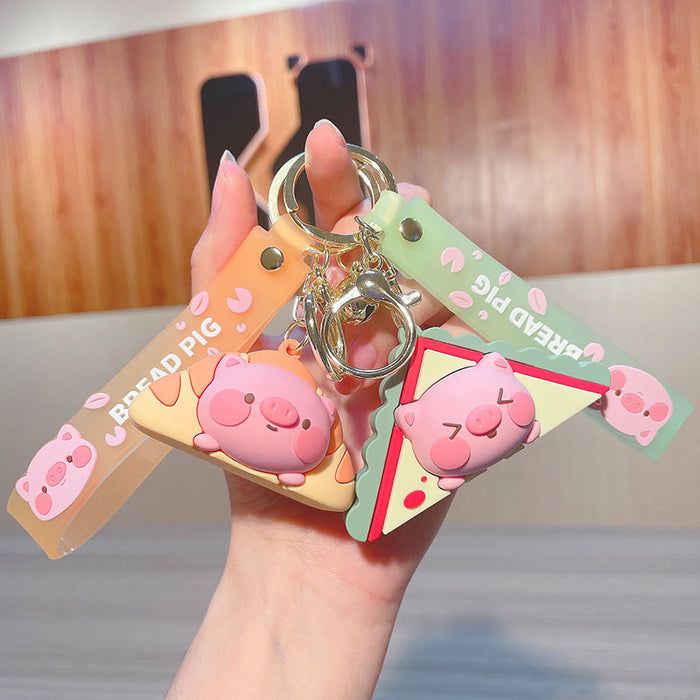 Wholesale Cute PVC Cartoon Bread Pig Keychains
