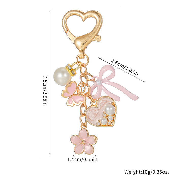 Wholesale Hand Beaded Zinc Alloy Flower Butterfly Heart Pearl Keychain Bag Charm MOQ≥2