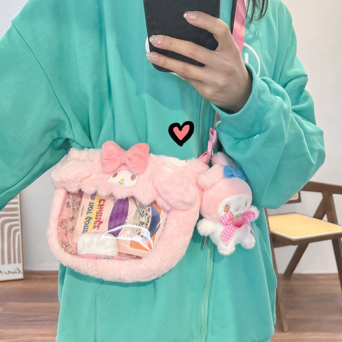 Wholesale Cute transparent PVC cartoon doll crossbody bag, personalized shoulder bag