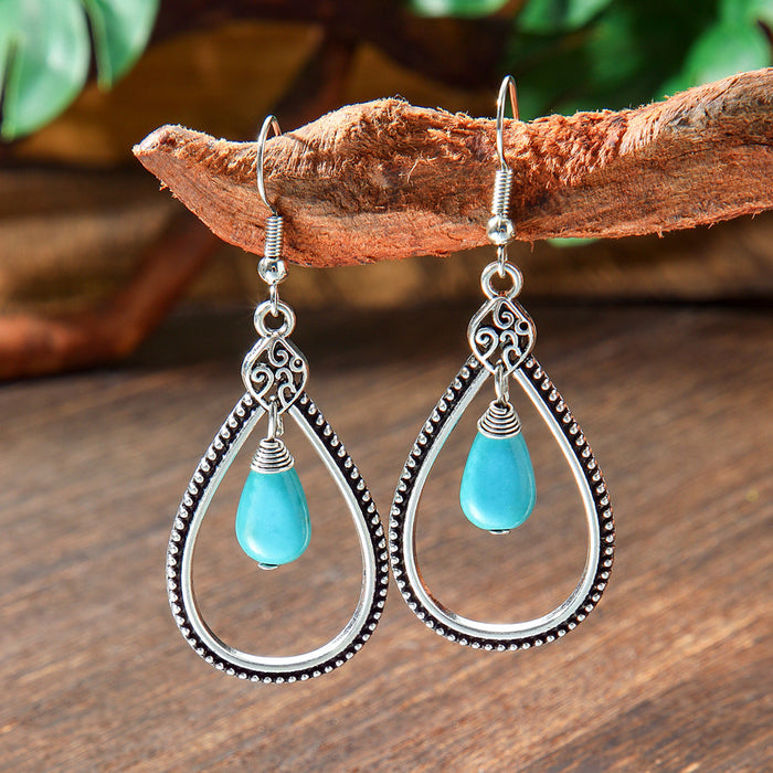Wholesale 2pcs geometric metal turquoise bohemian earrings