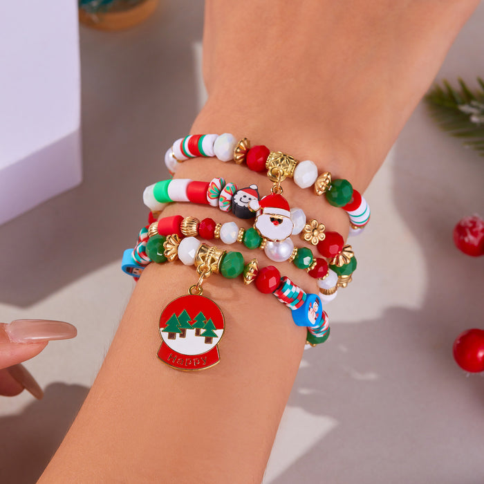 Wholesale Christmas Day Festival Color Acrylic Diamond Snowflake Bell Elastic Beaded Bracelet Christmas suit