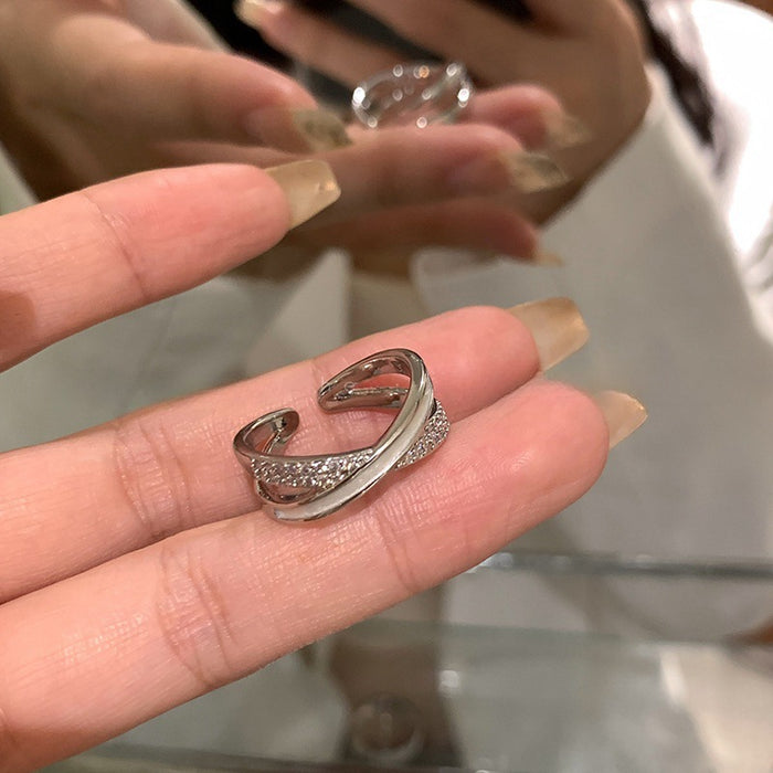 Wholesale Zircon cross opening ring with niche design and adjustable fashion ring