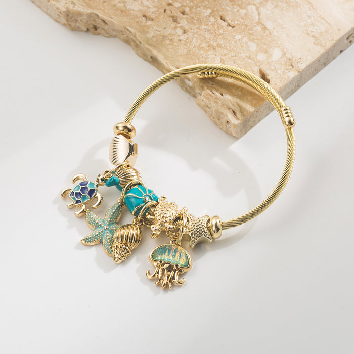 Wholesale Stylish Sea Life Alloy Pendant Bracelet With Zircon Blue Color Fashion Jewelry Accessory For Women