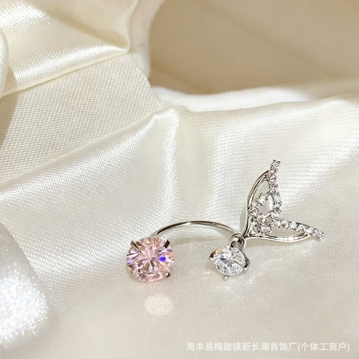 Wholesale Mermaid Tail Earrings Pink Zircon Sparkling Dangle Pendant Style Party Gift Fashion Jewelry Accessory