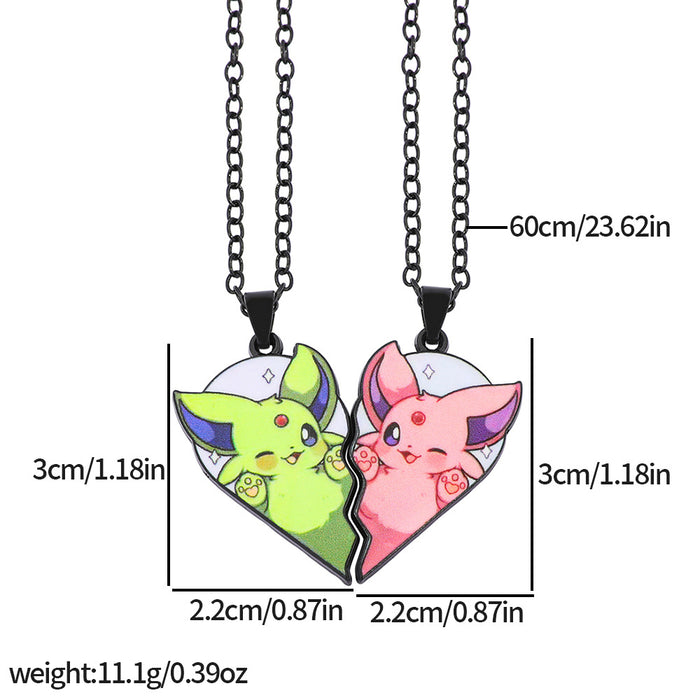 Wholesale 1pair Cartoon Cute Heart Patchwork Pendant Necklace