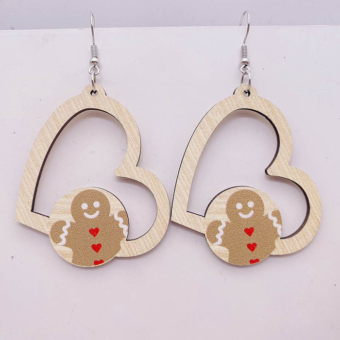 Wholesale 60pcs Christmas wooden earrings  elk dwarf heart-shaped wooden pendant earrings jewelry
