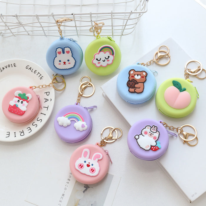 Wholesale Cartoon round silicone coin purse cute coin data cable storage bag girls bag pendant access control key bag