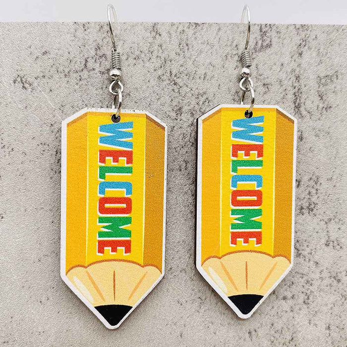 Wholesale Teachers'  Day Earrings Pencil Alarm Clock Wooden Earrings School Season Student Earrings