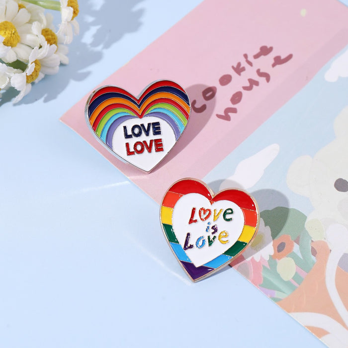 Wholesale Heart-shaped metal brooch rainbow love alloy badge English clothing accessories badge