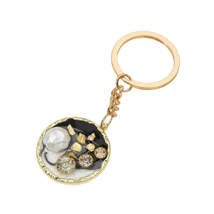 Wholesale Alloy Round Plate Inlaid Diamond Pearl Keychain JDC-KC-RongRui067