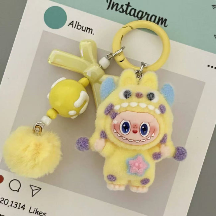 Wholesale Flocked Polka Dot Monster PVC Bag Charm Keychain Decorative Gift For Students