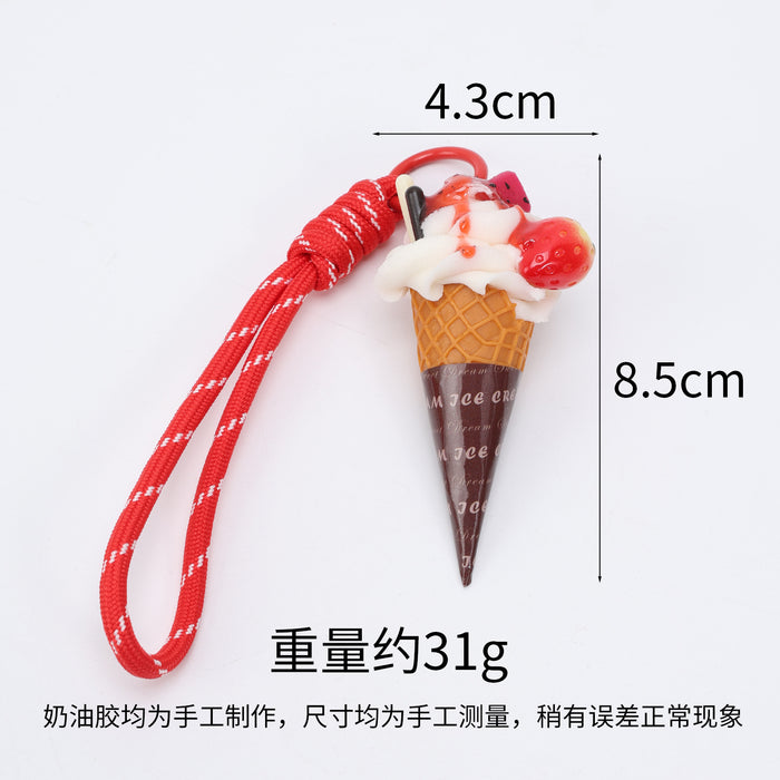 Wholesale Trendy Simulated Ice Cream Keychain Bag Charm PVC Realistic Food Pendant For Bags And Car Keys
