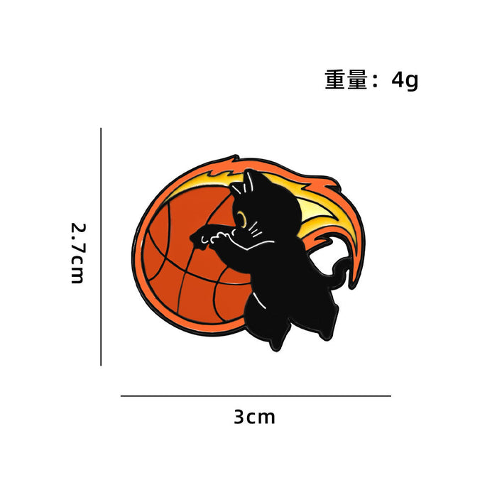 Wholesale Sports Cat Brooch Badge Cute Black Cat Badminton Tennis Football Basketball Schoolbag Decoration Oil-Drip Zinc Alloy