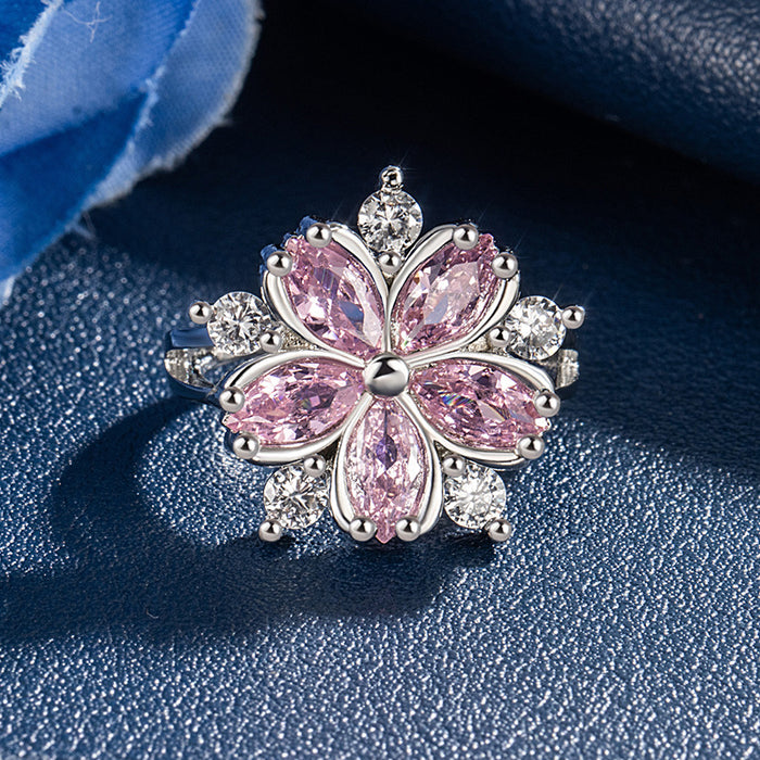 Wholesale Pink exaggerated ring flower ring for women