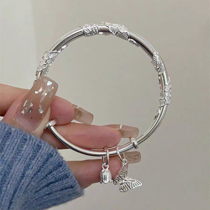 Wholesale Bracelet women's silver plated butterfly bell solid bracelet