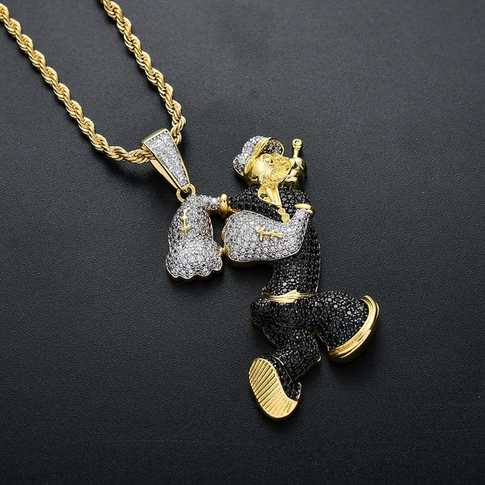 Wholesale Cartoon character pendant micro-painted zircon real gold plated necklace for men