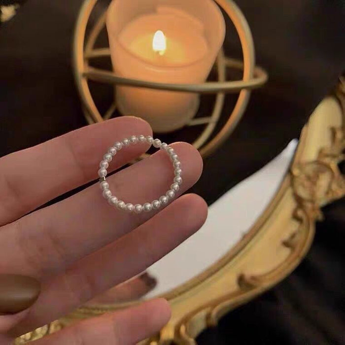 Wholesale Pearl ring for women, niche design, fashionable personality, high-end feel, ring with bead beads and plain circles