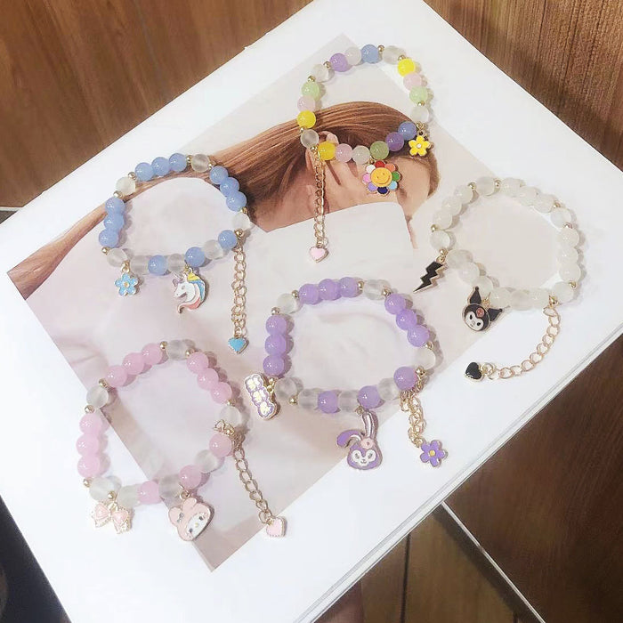 Wholesale Simple Cartoon Jade Color Beaded Handmade Bracelet Alloy Female Student Glass Bracelet Jewelry