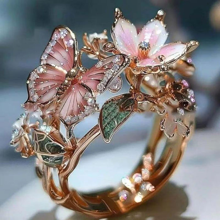 Wholesale color Butterfly flower Rings Adjustable rings