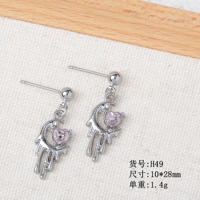 Wholesale Sweet Earrings Jewelry Pink Heart Cross Star Moon Earrings Versatile Women' s Earrings