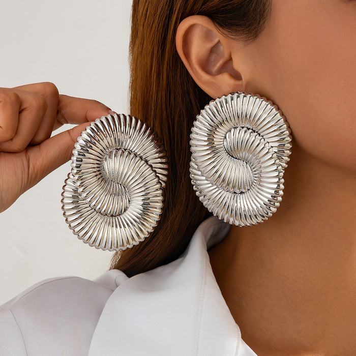 Wholesale Exaggerated Earrings Twisted Corrugated Metal Geometric Large Stud Earrings