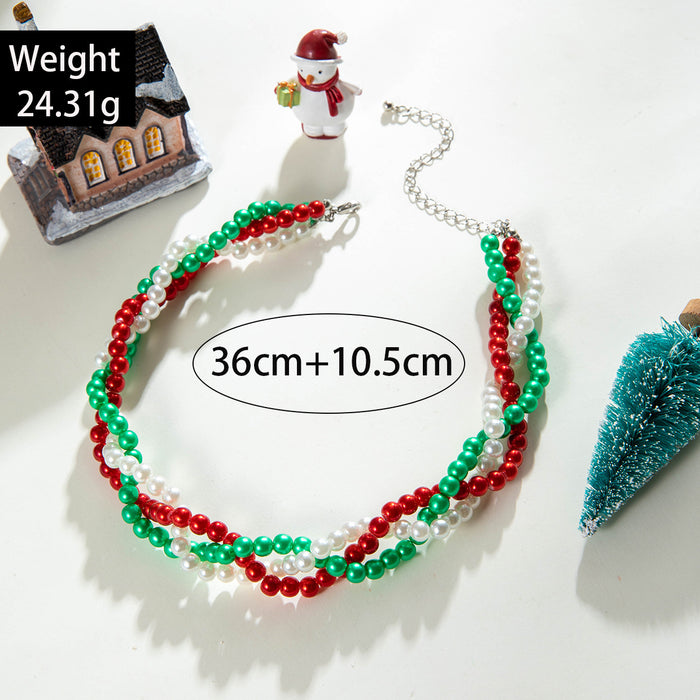 Wholesale Imitation Pearl Braided Layering Necklace Trendy Christmas Gift for Women MOQ≥2