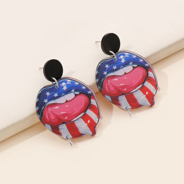 Wholesale Independence Day Red White Blue Geometric Star Acrylic Tassel Earrings Fashion Accessory MOQ≥2