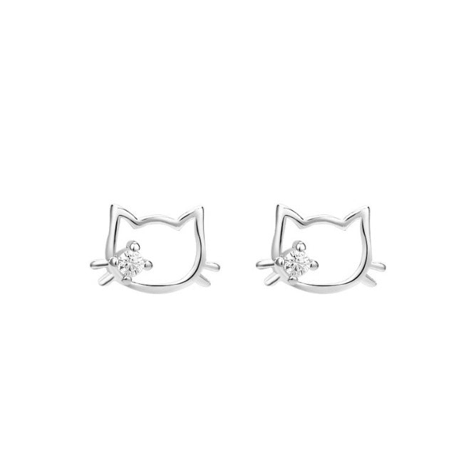 Wholesale silver cute cat temperament stud earrings simple sweet student earrings