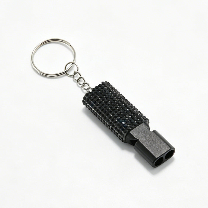 Wholesale Trendy Aluminum Alloy Whistle Keychain Double Tube Self Defense With Rhinestone Accent For Outdoor Survival Fashion Accessory