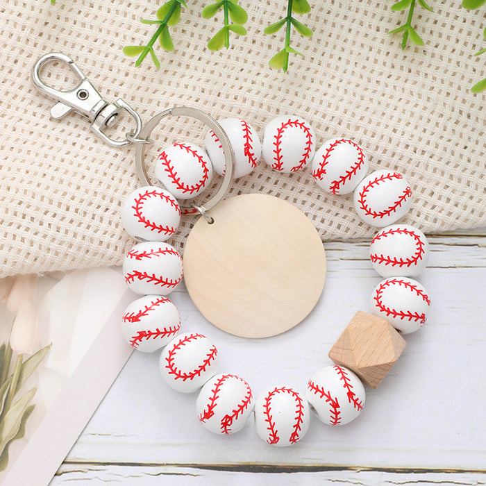 Wholesale Baseball Wooden Beads Bracelet Wood Chip Keychain JDC-KC-RongRui040