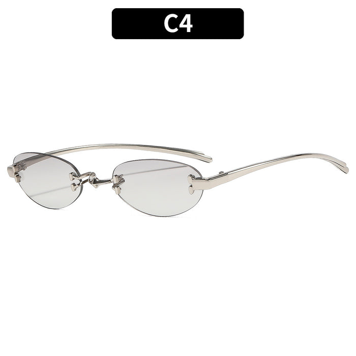 Wholesale Retro Metal Rimless Oval Sunglasses Trendy Fashion Accessory