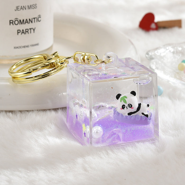 Wholesale Acrylic Liquid Cute Panda Fashion Keychain JDC-KC-ShuangD007