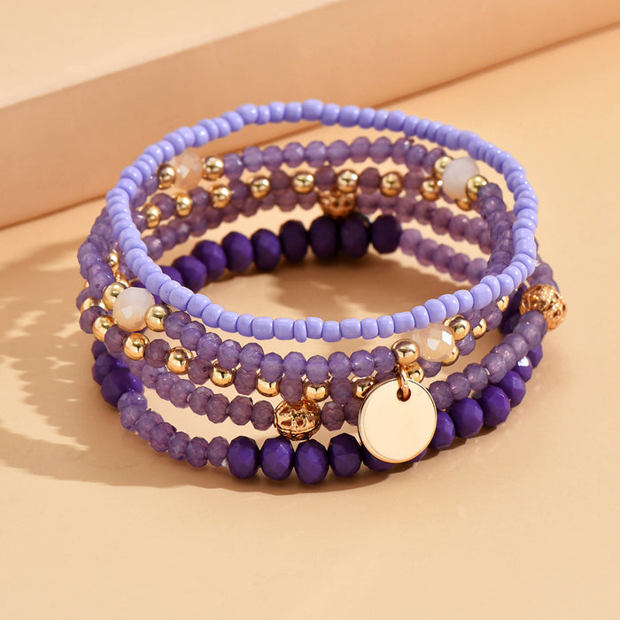 Wholesale Geometric Woven Glass Bead 5-Piece Bracelet Set Black White Jewelry Accessory MOQ≥2