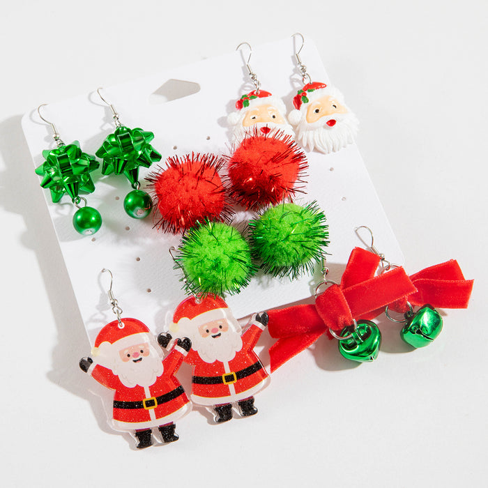 Wholesale Christmas Santa Bell Pom-Pom Earring Set 6-Piece Alloy Iron Fashion Jewelry Gift MOQ≥2