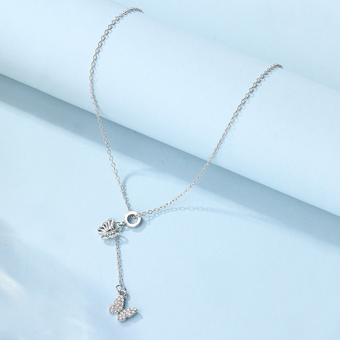 Wholesale Fashion jewelry, diamond studded necklace, versatile alloy butterfly pendant, simple chain accessory
