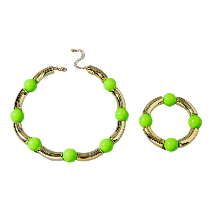 Wholesale Fashionable Geometric Contrast Color Curved Tube Bead Jewelry Set Plastic Boutique Resale Accessory MOQ≥2