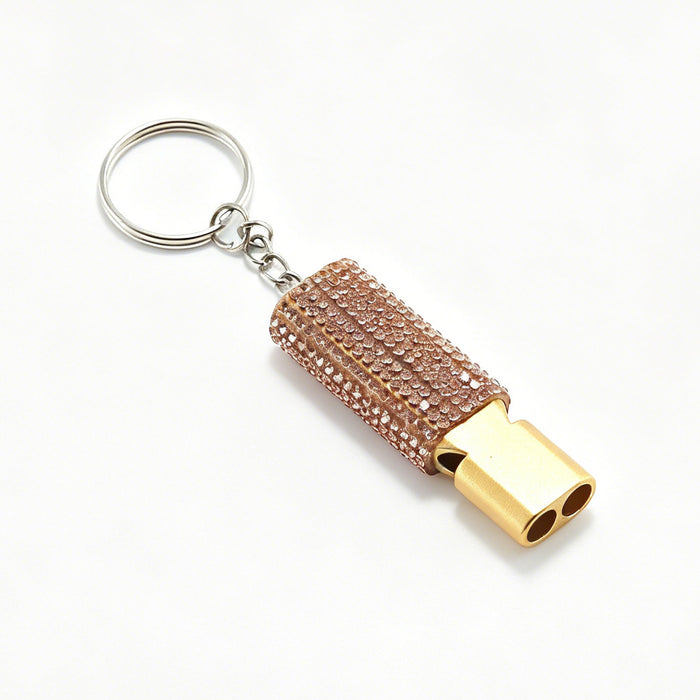 Wholesale Trendy Aluminum Alloy Whistle Keychain Double Tube Self Defense With Rhinestone Accent For Outdoor Survival Fashion Accessory