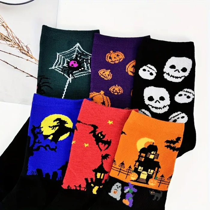 Wholesale 5pcs Halloween Skull Pumpkin Bat Cartoon Printed Polyester Cartoon Middle Tube Socks JDC-SK-Xinh026