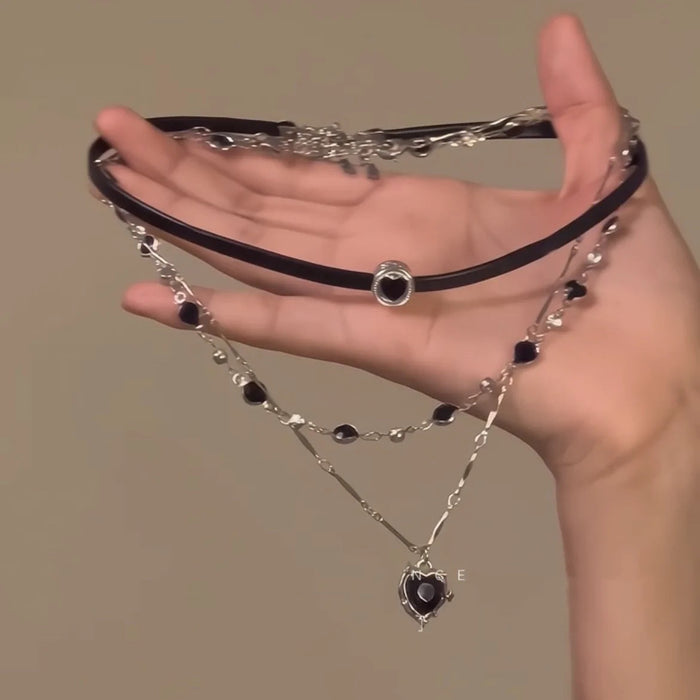 Wholesale Multi layered necklace, black leather rope chain, collarbone chain, neck chain