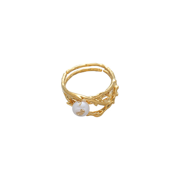 Wholesale Retro exquisite gold-plated ring, versatile natural pearl gold foil embellished open ring bracelet