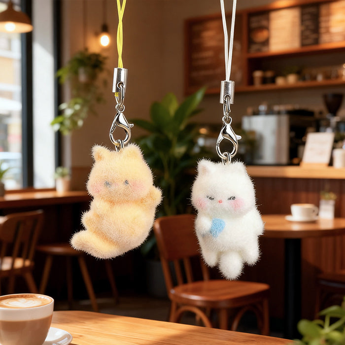 Wholesale Cute 3D Flocked Resin Cat Keychain